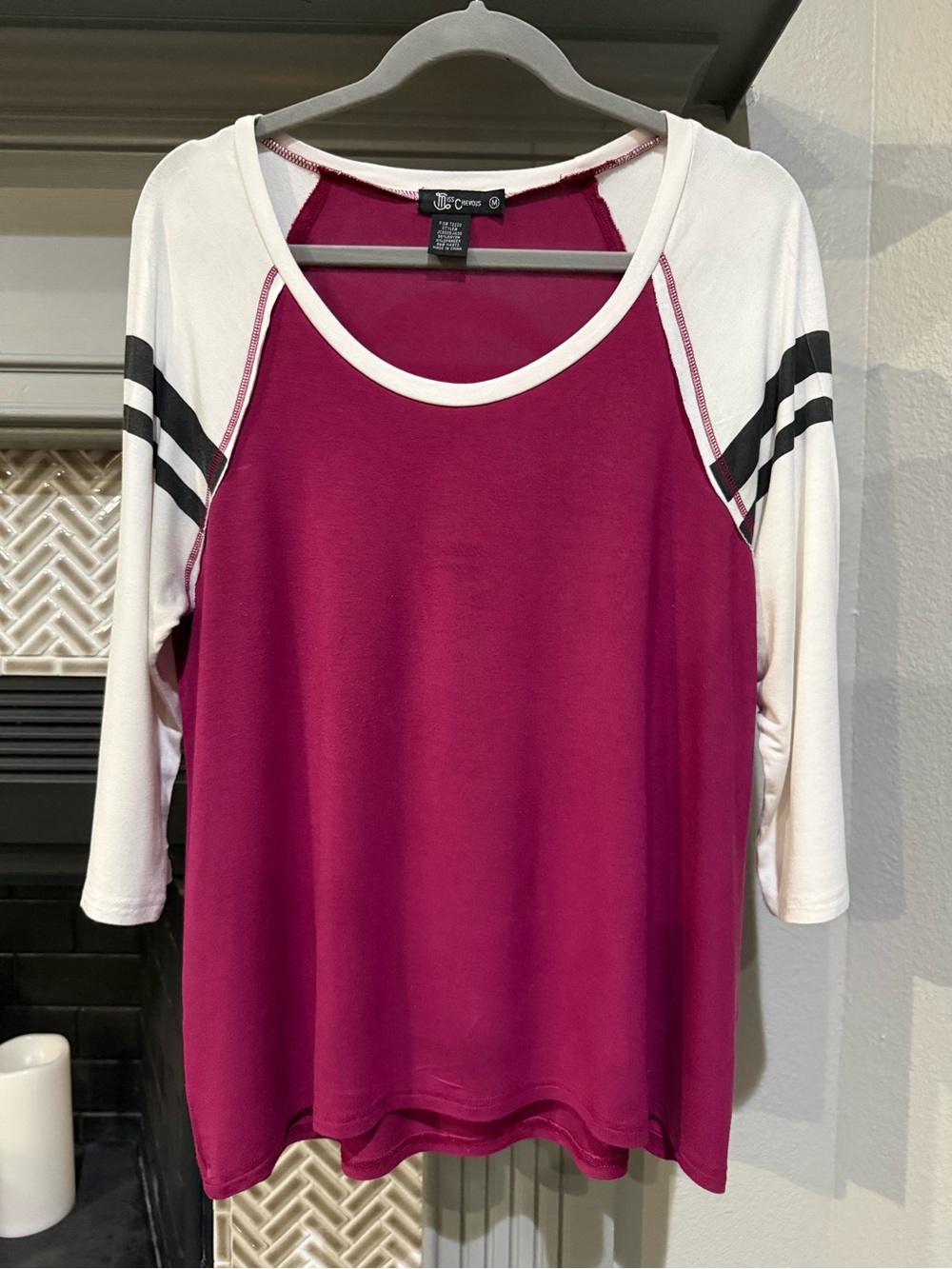 Burgundy Raglan Long Sleeve Tee with White Sleeves